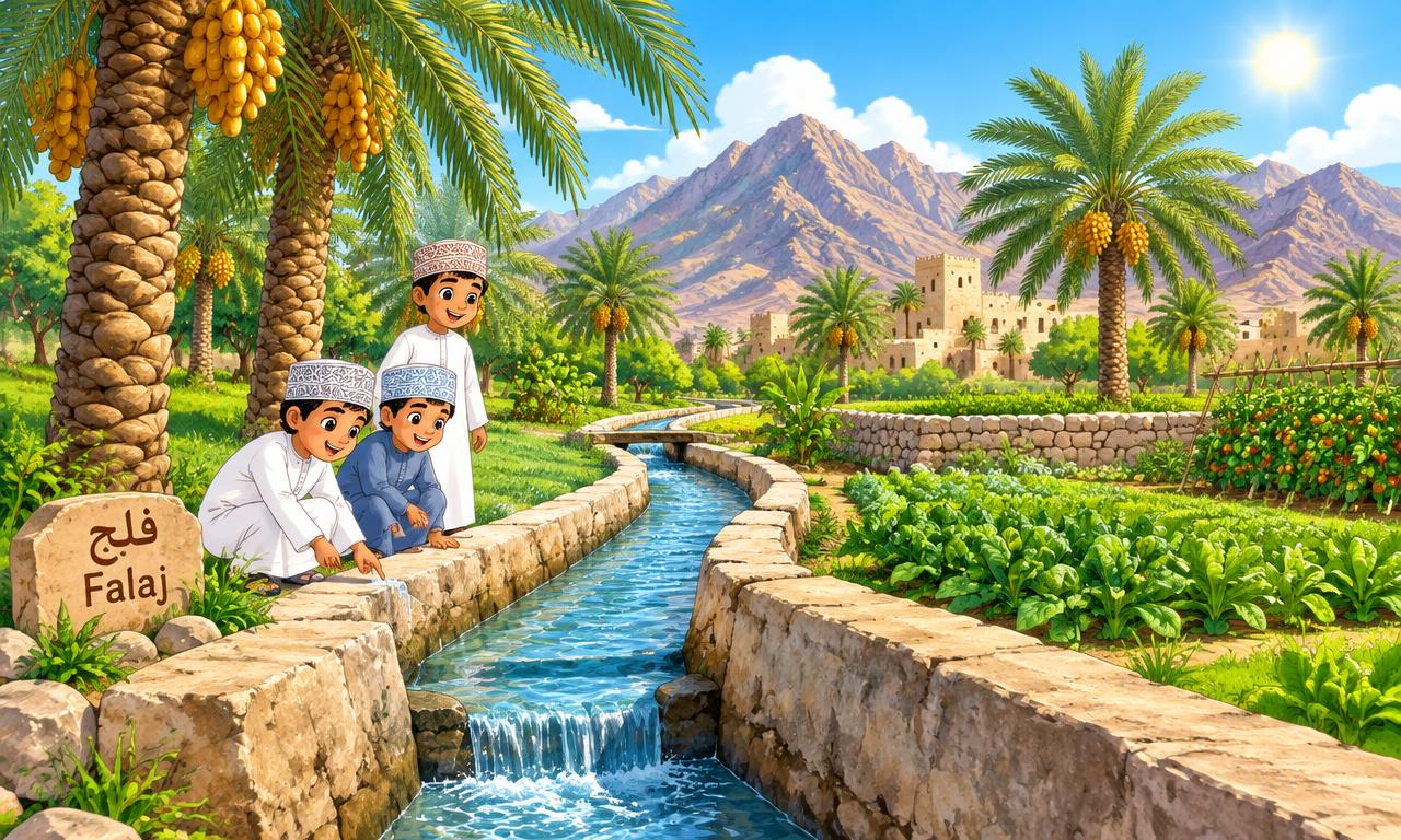 فلج عماني بين النخيل